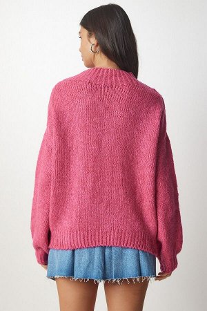 Женский темно-розовый базовый трикотажный свитер с воротником-стойкой MX00127