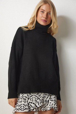 Женская черная водолазка из трикотажного свитера MX00128