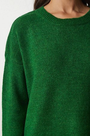 Женский изумрудно-зеленый вязаный свитер оверсайз PN00054