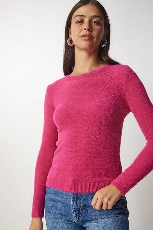 Женский базовый трикотажный свитер цвета фуксии с бородой MX00116