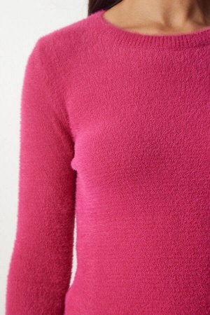 Женский базовый трикотажный свитер цвета фуксии с бородой MX00116