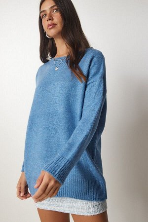 Женский вязаный свитер оверсайз синего цвета индиго PN00054