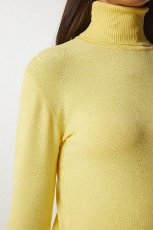 Женский желтый вельветовый трикотажный свитер с водолазкой bv00087