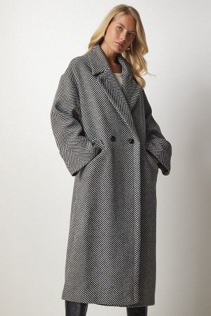 Женское серое шерстяное длинное пальто премиум-класса оверсайз FN02980
