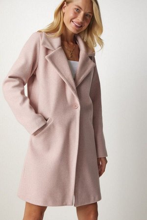 Женское светло-розовое двубортное пальто на пуговицах с воротником MX00113