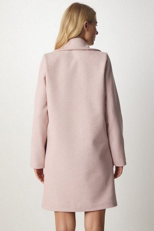 Женское светло-розовое двубортное пальто на пуговицах с воротником MX00113