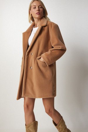 Женское пальто оверсайз цвета кроличьей шерсти MX00105