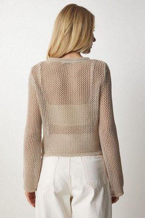 Женская бисквитная ажурная прозрачная трикотажная блузка с блестками BV00091