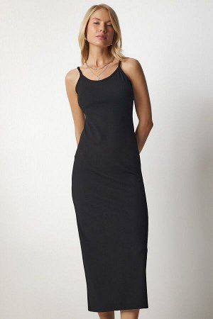Женское черное платье-карандаш на шнуровке MC00213
