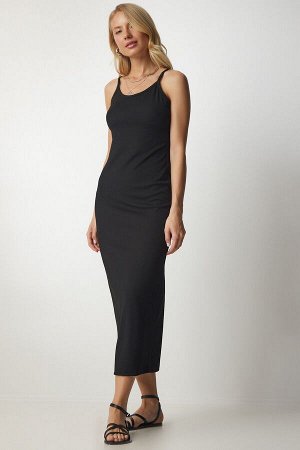 Женское черное платье-карандаш на шнуровке MC00213