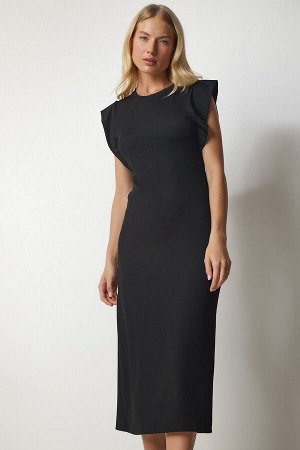 Женское черное вельветовое платье-карандаш без рукавов MC00217