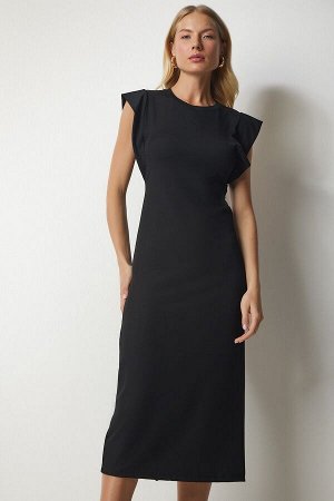 Женское черное вельветовое платье-карандаш без рукавов MC00217