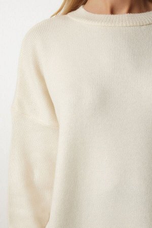 Женский кремовый свитер оверсайз с круглым вырезом BV00085