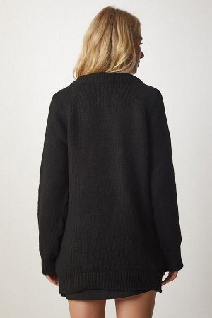 Женский черный свободный трикотажный свитер с v-образным вырезом ub00121
