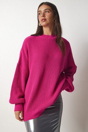 Женский темно-розовый базовый трикотажный свитер оверсайз mx00126