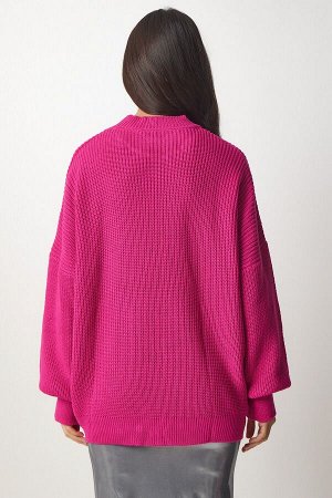 Женский темно-розовый базовый трикотажный свитер оверсайз mx00126