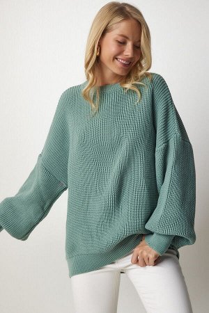Женский зеленый базовый трикотажный свитер оверсайз mx00126