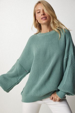 Женский зеленый базовый трикотажный свитер оверсайз mx00126