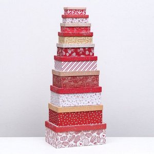 Набор подарочных новогодних коробок 10 в 1 "Исполнения желаний", 30 х 19 х 11,5 - 11 х 6 х 4 см. Новый год