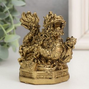 Нэцкэ фигурка полистоун под бронзу «Дракон с жемчужиной», 5.6x7.3x8 см