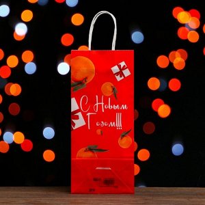 Пакет крафт под бутылку "С Новым Годом!", 14 х 8 х 32 см