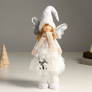 Кукла интерьерная "Ангелочек в белом с пайетками, серебристые крылья" 40 см