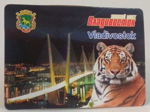 Магнит виниловый Владивосток Золотой мост Тигр Ночь 7х5 см