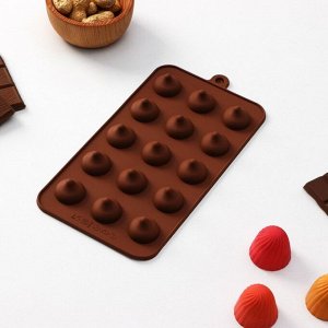 Форма силиконовая для шоколада Доляна «Трюфель», 20,5?10,5 см, 15 ячеек (d=2,2 см), цвет шоколадный