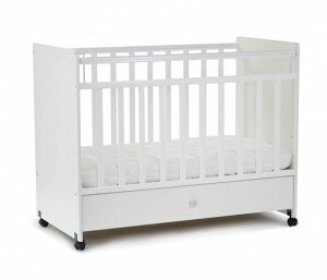 Кровать детская СКВ-4 (опуск. планка, боковины ЛДСП, ящик, колесо, накл. ПВХ, белый) 431011