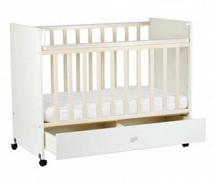 Кровать детская СКВ-4 (опуск. планка, боковины ЛДСП, ящик, колесо, накл. ПВХ, бел.+венге) 431011-8