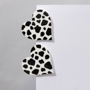 Серьги акриловые «Сердце» барс, цвет чёрно-белый