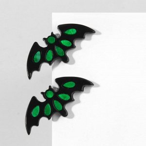 Серьги акрил «Летучие мыши» с отметинами, цвет чёрно-зелёный в серебре