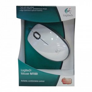 Мышь проводная LOGITECH M100,USB,2кнопки+1колесо-кнопка,опти