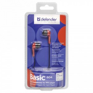 Наушники DEFENDER Basic 604, проводные, 1,2 м, вкладыши, чер