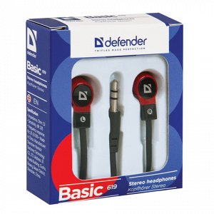 Наушники DEFENDER Basic 619, проводные, 1,1м, вкладыши,черны