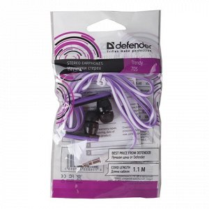 Наушники DEFENDER Trendy 705, проводные, 1,1 м, вкладыши, че