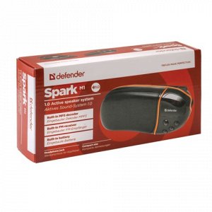 Колонка портативная DEFENDER Spark M1, 1.0, 6 Вт,FM-тюнер,1 портUSB,MP3-плеер,пласт,черн., 65543