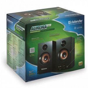 Колонки компьютерные DEFENDER AURORA S20, 2.0, 2*10W,дерево,двухпол,черн,рег.громк,разъем науш,65419