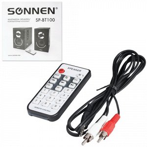 Колонки компьютерные bluetooth SONNEN SP-BT100, 2.0, 2*15W, дерево, 2-полосные, черные,USB,SD,511335