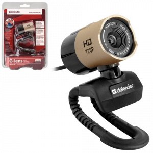 Веб-камера DEFENDER G-lens 2577 HD720p,2Мп,микрофон,USB2.0,рег.креп.,золотист.+черн., 63177