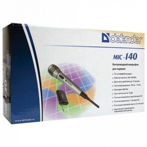 Микрофон DEFENDER MIC-140, беспроводной, радио 87-92 МГц, радиус действия 15 м, серый, 64140