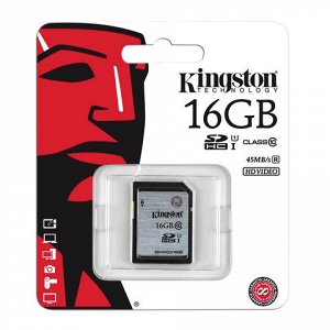 Карта памяти SDHC 16GB KINGSTON, UHS-I U1, 45 Мб/сек (class