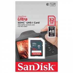 Карта памяти SDHC 32GB SANDISK Ultra, UHS-I U1, 48 Мб/сек (c