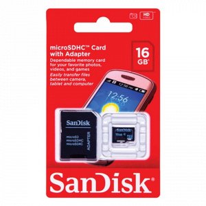 Карта памяти microSDHC 16GB SANDISK, 4 Мб/сек (class 4), с а