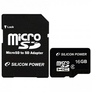 Карта памяти microSDHC 16GB SILICON POWER, 4 Мб/сек (class 4