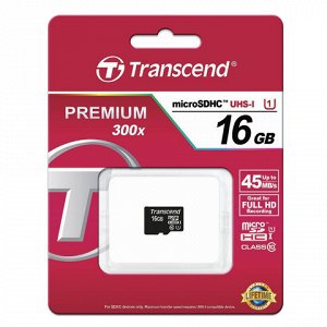 Карта памяти microSDHC 16GB TRANSCEND Premium 300x, UHS-I U1