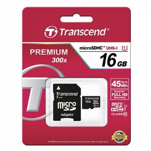 Карта памяти microSDHC 16GB TRANSCEND Premium 300x, UHS-I U1