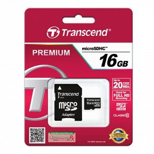 Карта памяти microSDHC 16GB TRANSCEND, 30 Мб/сек (class 10),