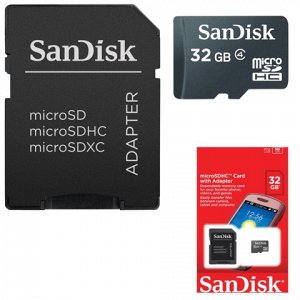 Карта памяти microSDHC 32GB SANDISK, 4 Мб/сек (class 4), с а