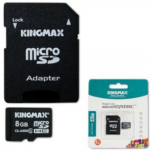 Карта памяти microSDHC 8GB KINGMAX, 10 Мб/сек (class 10), с